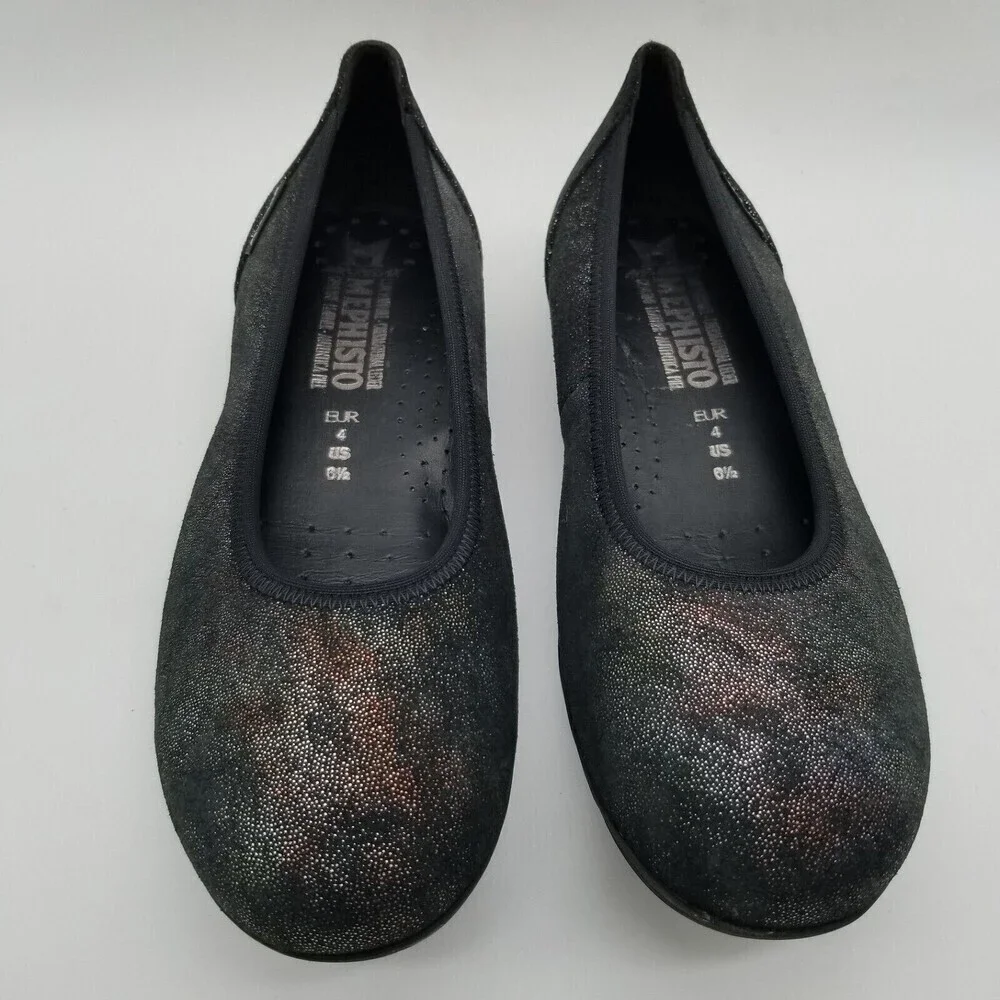 Mephisto Womens Black Glitter Round Toe Emilie  Ballet‎ Flats Size 6.5